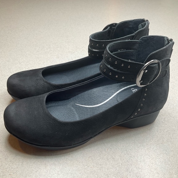 Dansko Lois Ankle Strap Wedge 40 Black Nubuck Mary Jane NWOB - Picture 2 of 11